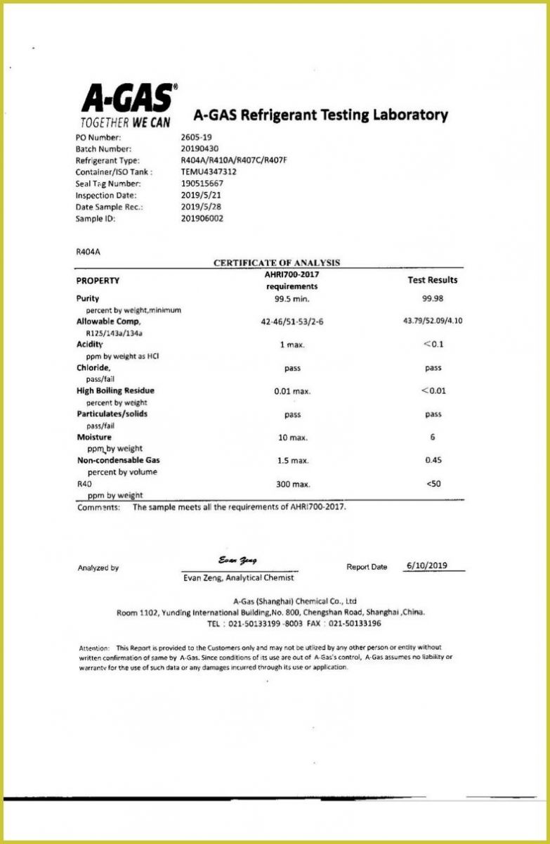 CQ chứng nhận chất lượng gas lạnh R404a Bestgas nhập khẩu Ấn Độ