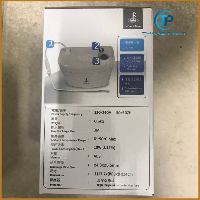 Bảng thông số kỹ thuật của máy bơm nước ngưng kingpum 3m xuất xứ Đài Loan